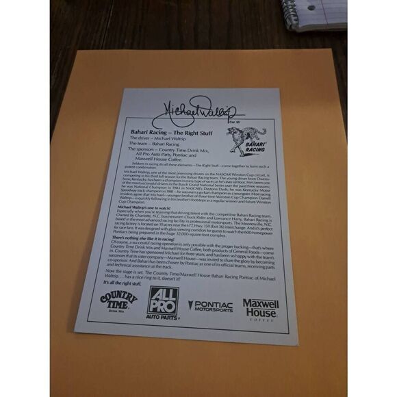 Vintage Michael Waltrip Country Time Racing Driver Card 8x5.5 NASCAR - Picture 2 of 2